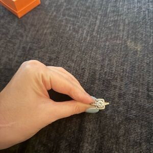 Sterling Silver Halo Engagement Ring with Pavé Accents - White